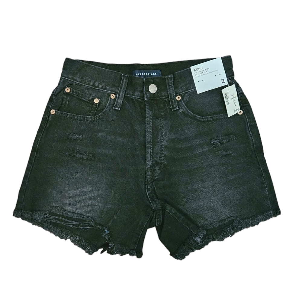 Aeropostale 90's High Rise Black Denim Shorts - Picture 2 of 7